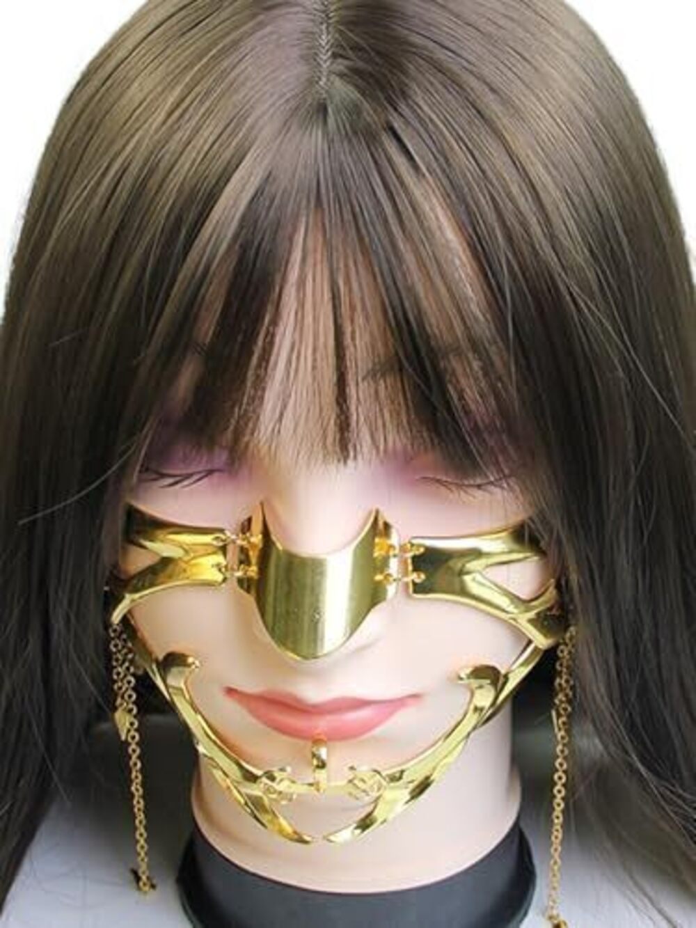 4318 Cyber Punk Half Mask Y2K Metal Face Mask Liquid Irregular Cyborg Face